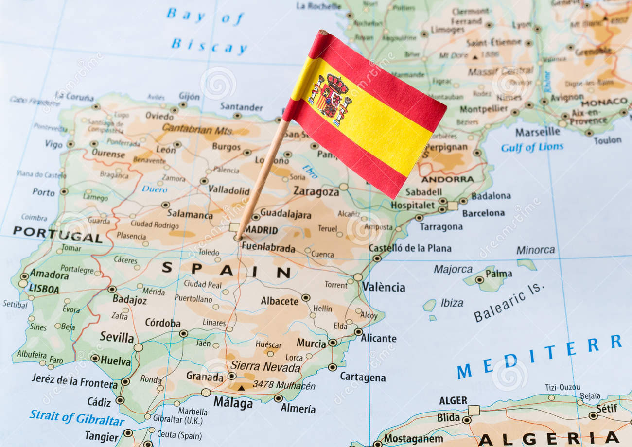 spain flag map paper pin 36255106